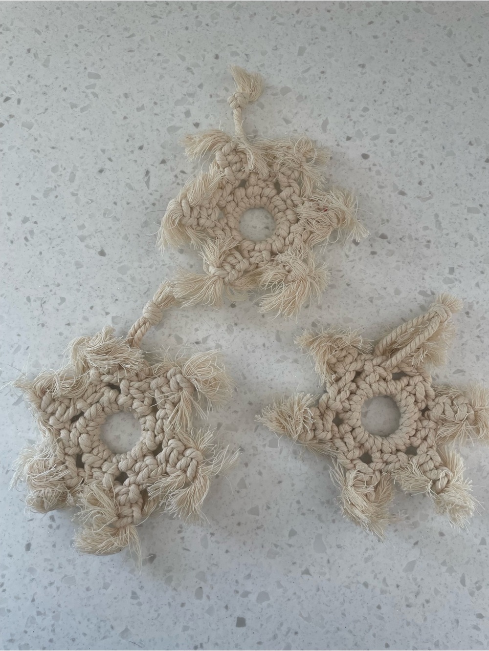 Macrame Star Ornaments in Natural Cream Bohemian Set of 3